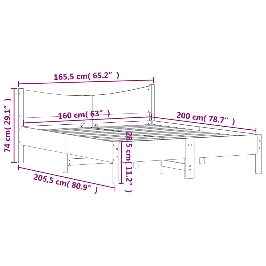 vidaXL Massivholzbett ohne Matratze Weiß 160x200 Kiefernholz