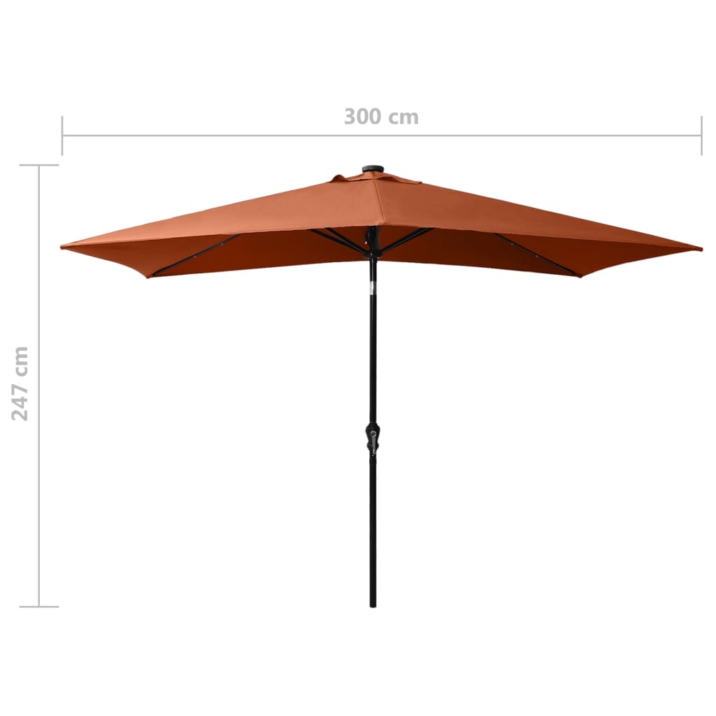 vidaXL Sonnenschirm mit LEDs und Stahl-Mast Terracotta-Rot 2x3 m