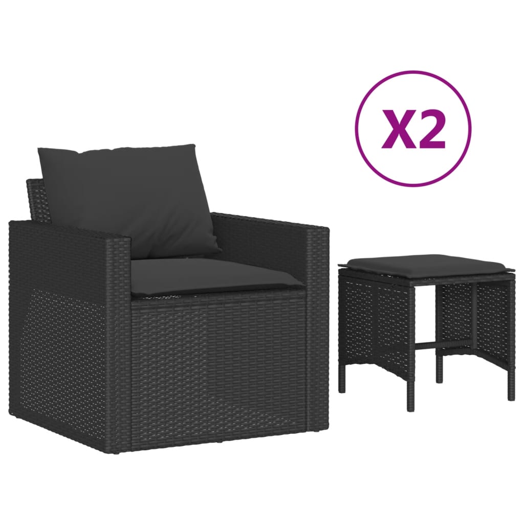 vidaXL 4-tlg. Garten-Sofagarnitur mit Kissen Schwarz Poly Rattan