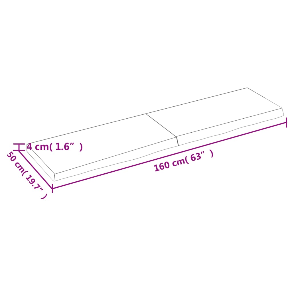 vidaXL Tischplatte 160x50x(2-4) cm Massivholz Eiche Unbehandelt