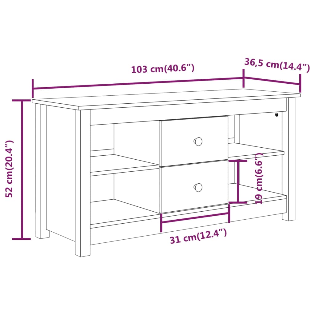 vidaXL TV-Schrank Weiß 103x36,5x52 cm Massivholz Kiefer