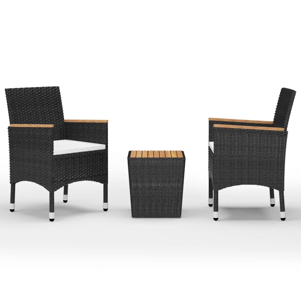 vidaXL 3-tlg. Bistro-Set Poly Rattan und Akazienholz Schwarz