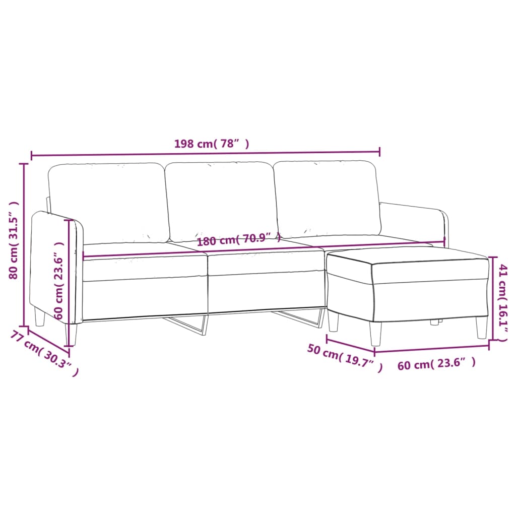 vidaXL 3-Sitzer-Sofa mit Hocker Dunkelgrau 180 cm Stoff