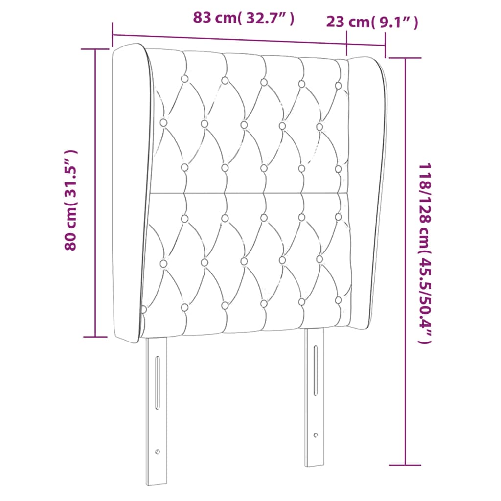 vidaXL Kopfteil mit Ohren Schwarz 83x23x118/128 cm Stoff