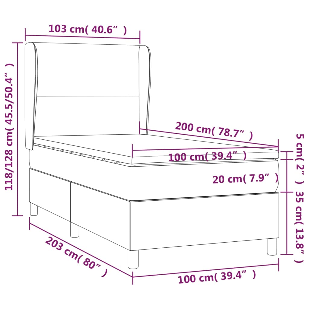 vidaXL Boxspringbett mit Matratze & LED Blau 100x200 cm Stoff