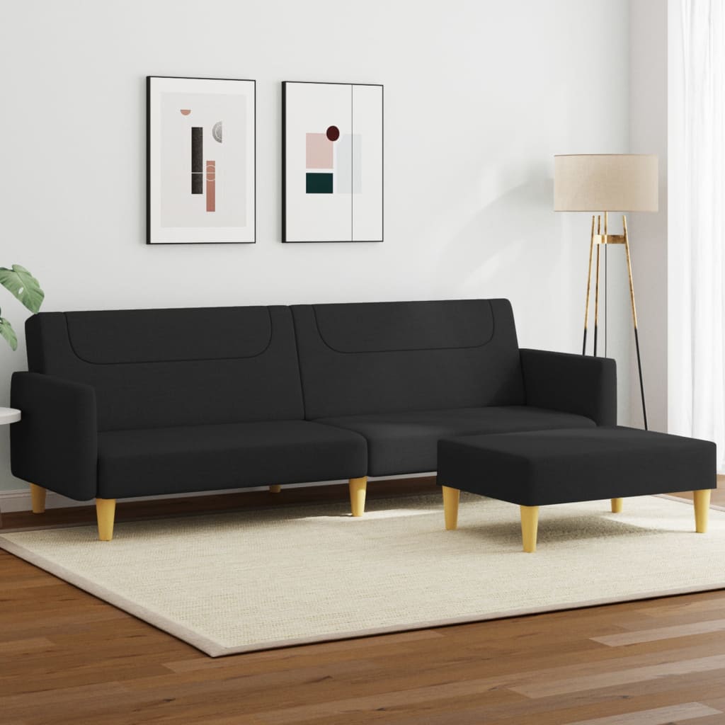 vidaXL Schlafsofa 2-Sitzer mit Fußhocker Schwarz Stoff