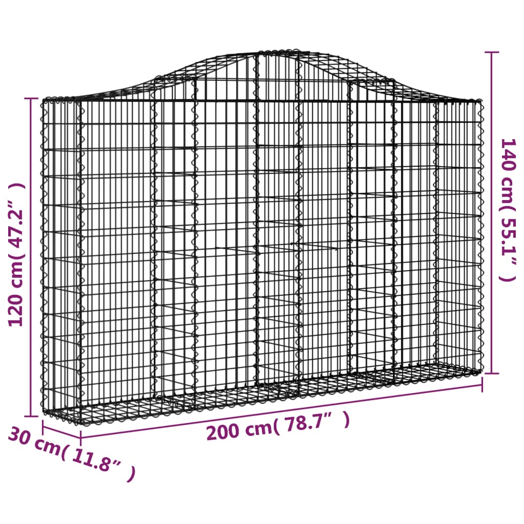 vidaXL Gabionen mit Hochbogen 6 Stk. 200x30x120/140cm Verzinktes Eisen