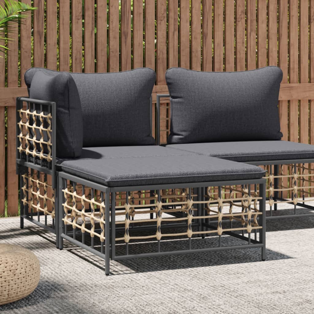 vidaXL Gartenhocker mit Dunkelgrauem Kissen Poly Rattan