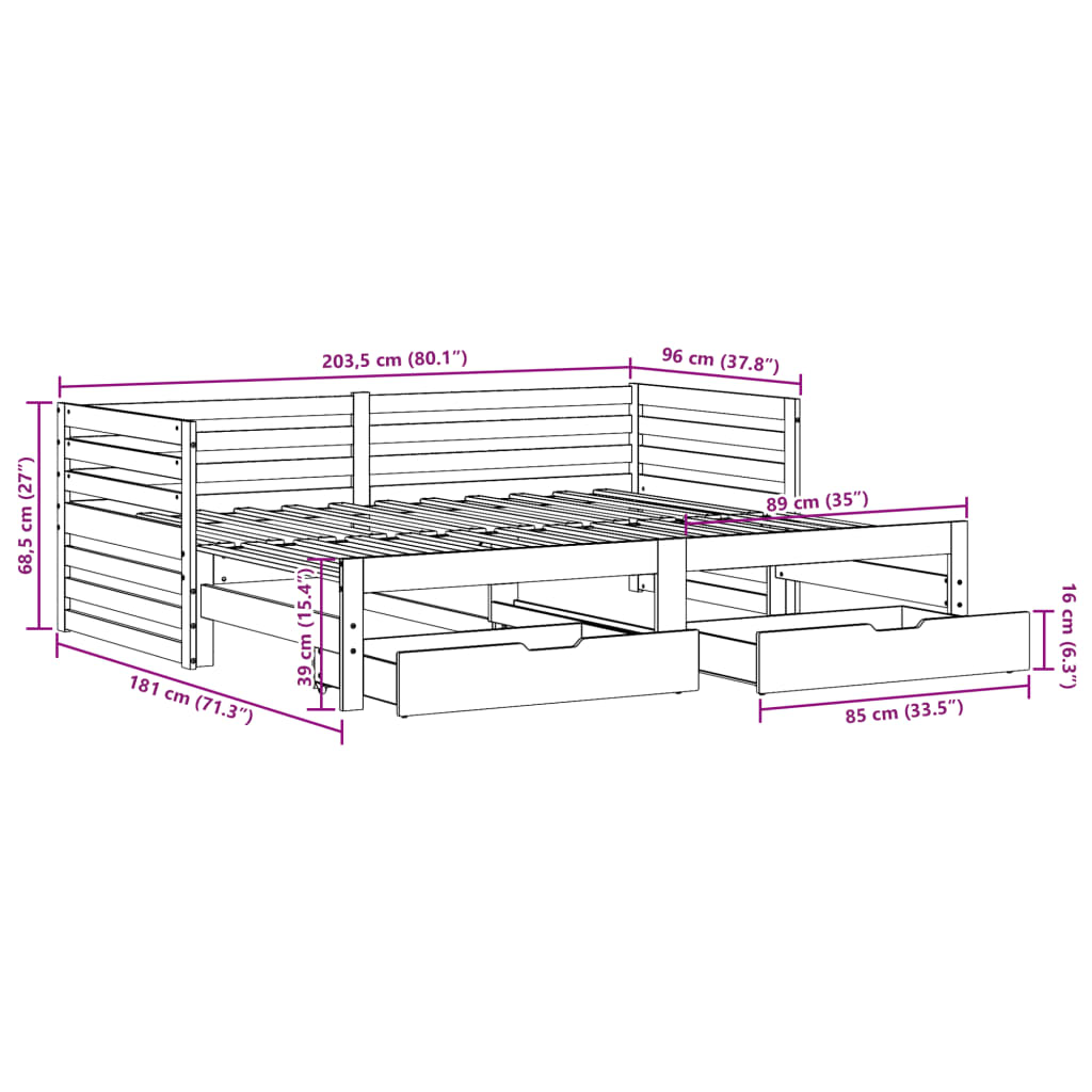 vidaXL Tagesbett mit Schubladen Weiß 90x200 cm Kiefernholz