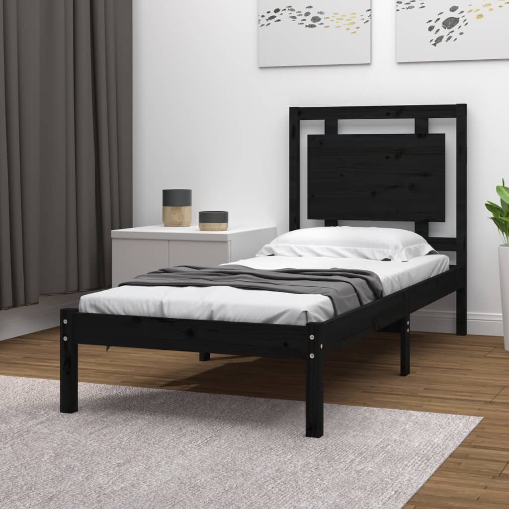 vidaXL Massivholzbett Schwarz 90x190 cm