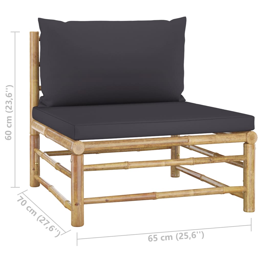 vidaXL 6-tlg. Garten-Lounge-Set mit Dunkelgrauen Kissen Bambus