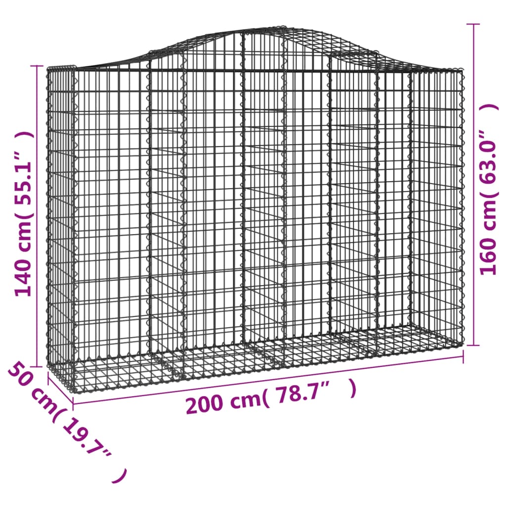 vidaXL Gabionen mit Hochbogen 5 Stk. 200x50x140/160cm Verzinktes Eisen