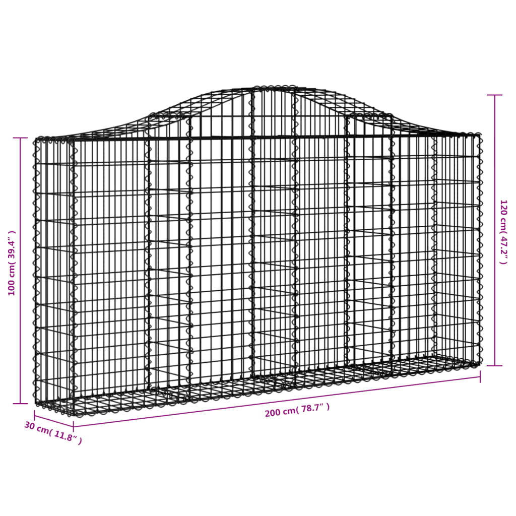 vidaXL Gabionen mit Hochbogen 12Stk. 200x30x100/120cm Verzinktes Eisen