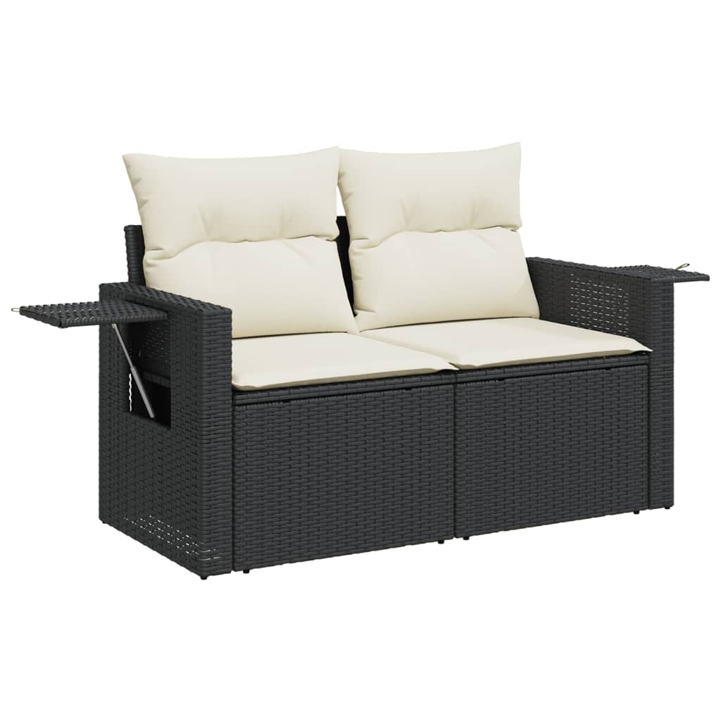 vidaXL 9-tlg. Garten-Sofagarnitur mit Kissen Schwarz Poly Rattan