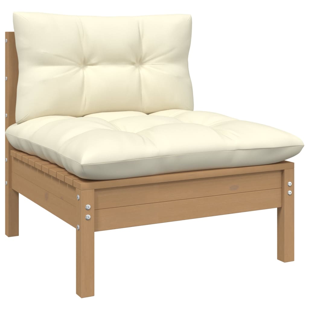 vidaXL 7-tlg. Garten-Lounge-Set mit Creme Kissen Kiefernholz