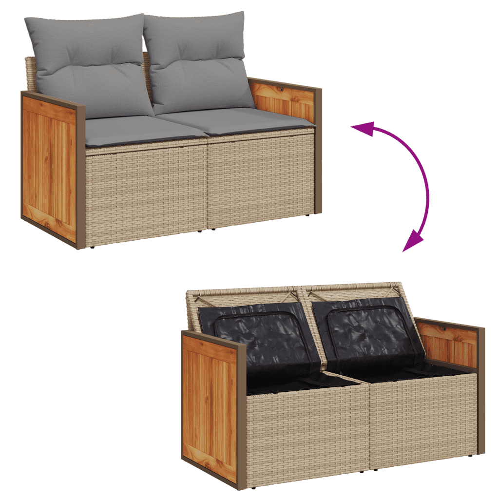 vidaXL 11-tlg. Garten-Sofagarnitur mit Kissen Beige Poly Rattan