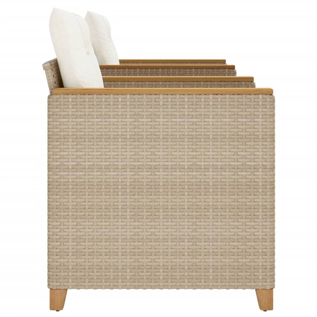 vidaXL 3-tlg. Bistro-Set mit Kissen Beige Poly Rattan Akazienholz