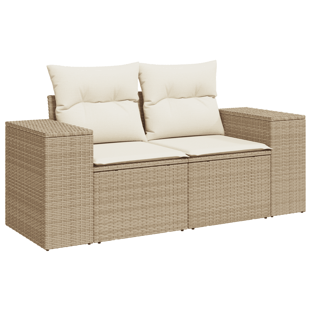 vidaXL 12-tlg. Garten-Sofagarnitur mit Kissen Beige Poly Rattan