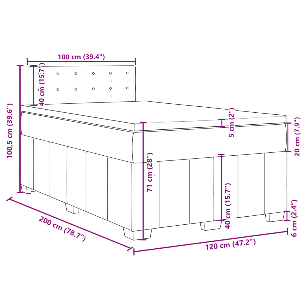 vidaXL Boxspringbett mit Matratze Hellgrau 120x200 cm Stoff