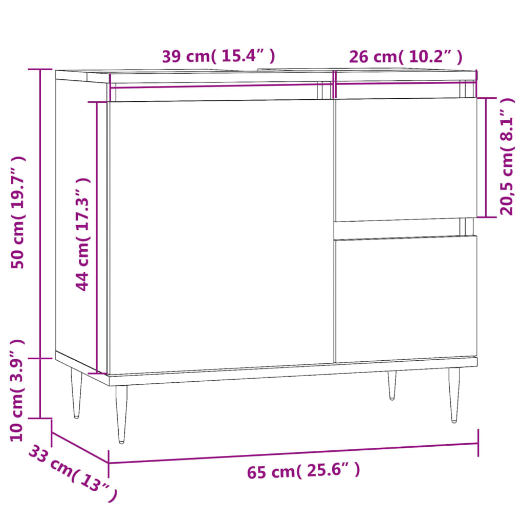 vidaXL Badschrank Weiß 65x33x60 cm Holzwerkstoff