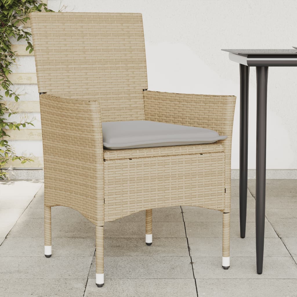 vidaXL Gartenstühle mit Kissen 2 Stk. Beige Poly Rattan