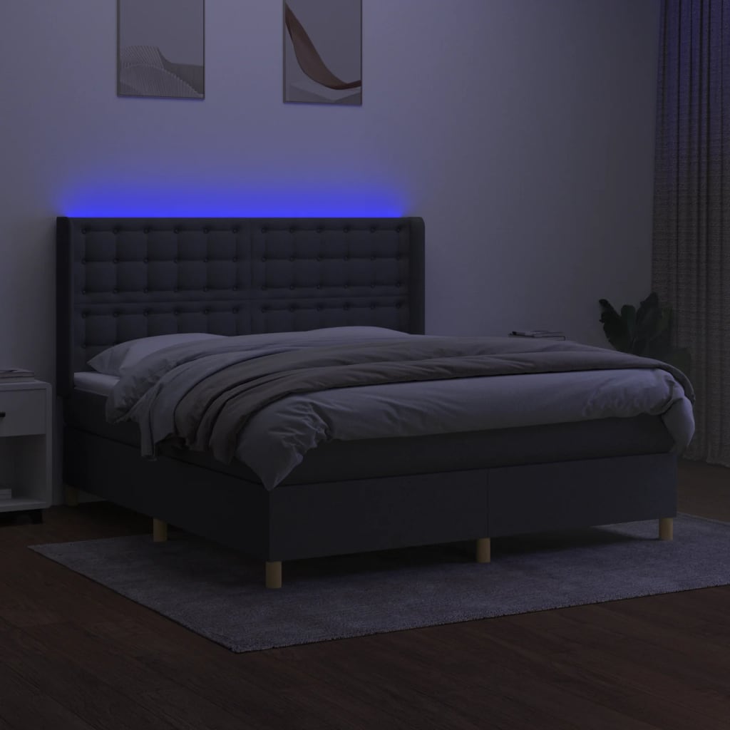 vidaXL Boxspringbett mit Matratze & LED Dunkelgrau 180x200 cm Stoff