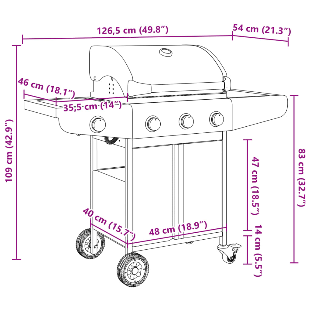 vidaXL Gasgrill mit 4 Flammen Silbern Edelstahl