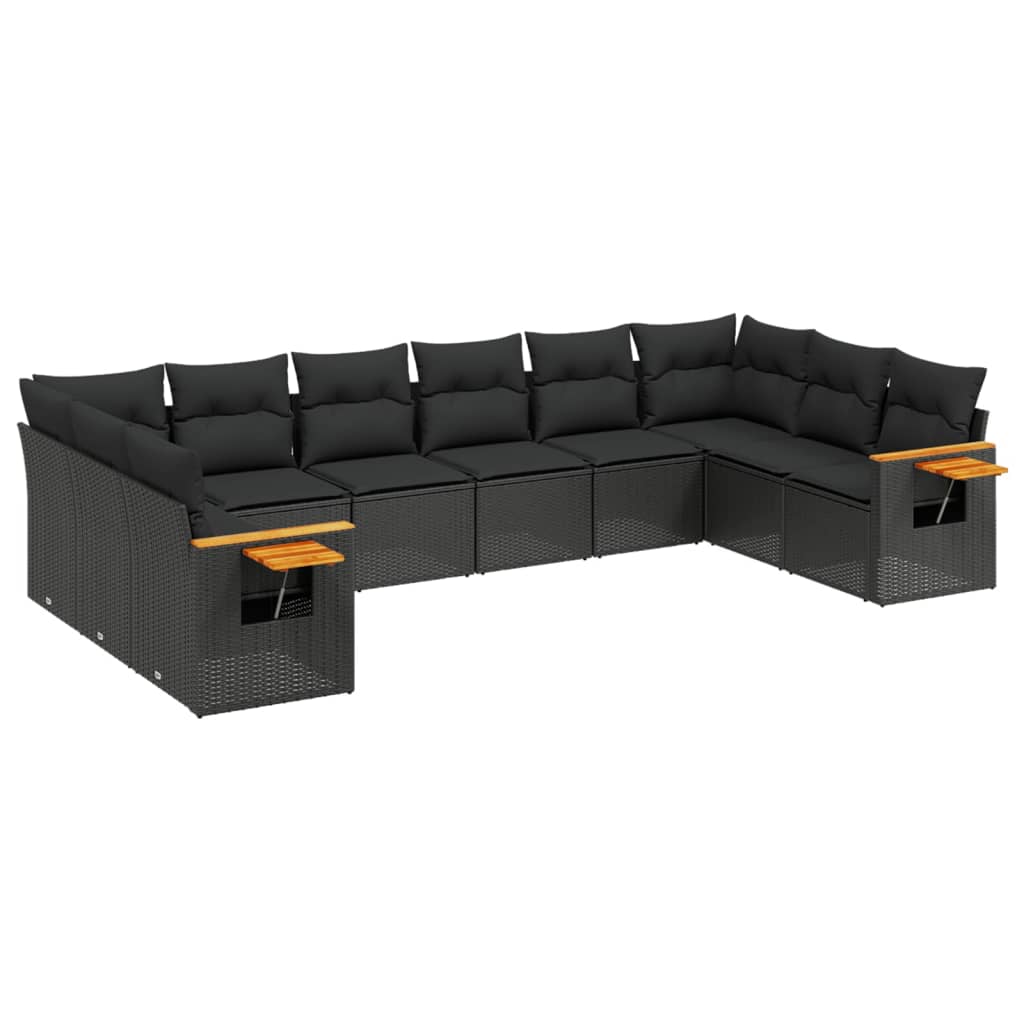 vidaXL 10-tlg. Garten-Sofagarnitur mit Kissen Schwarz Poly Rattan