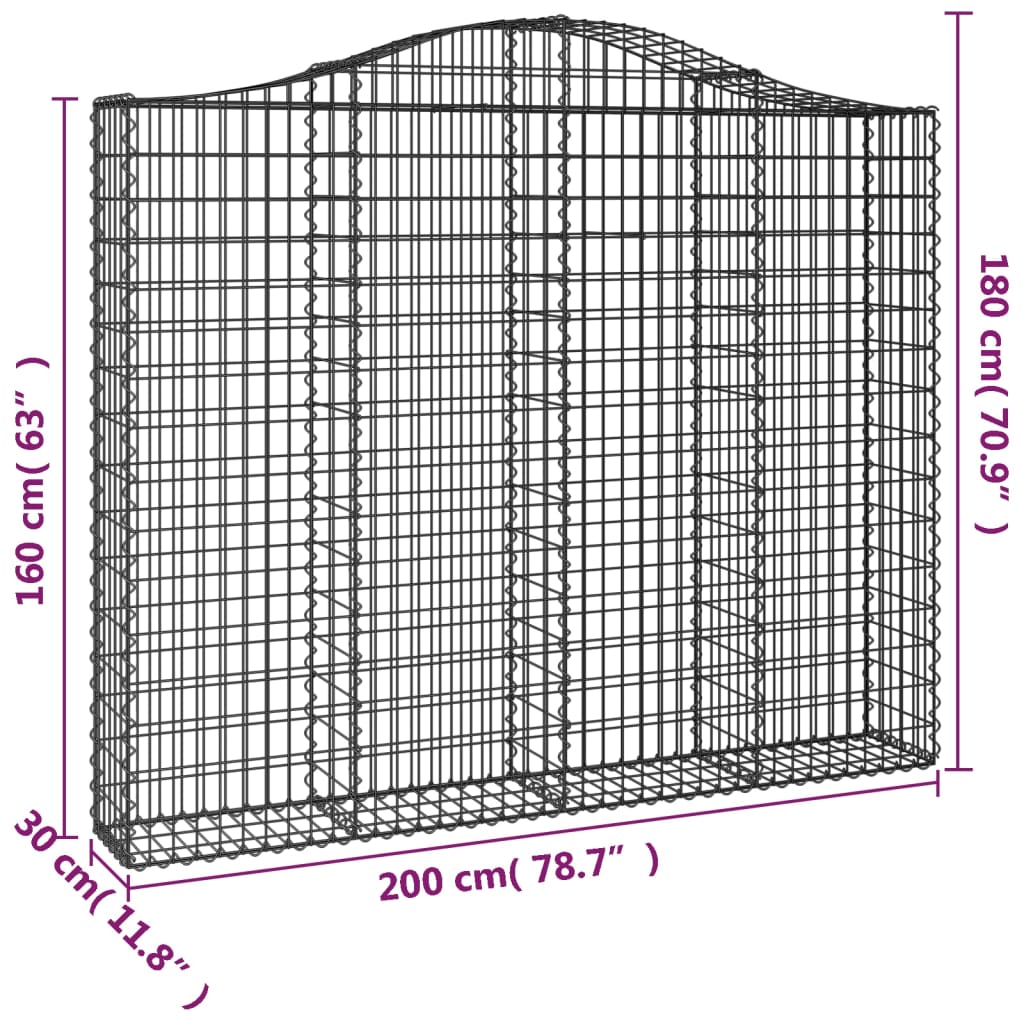 vidaXL Gabionen mit Hochbogen 2 Stk. 200x30x160/180cm Verzinktes Eisen