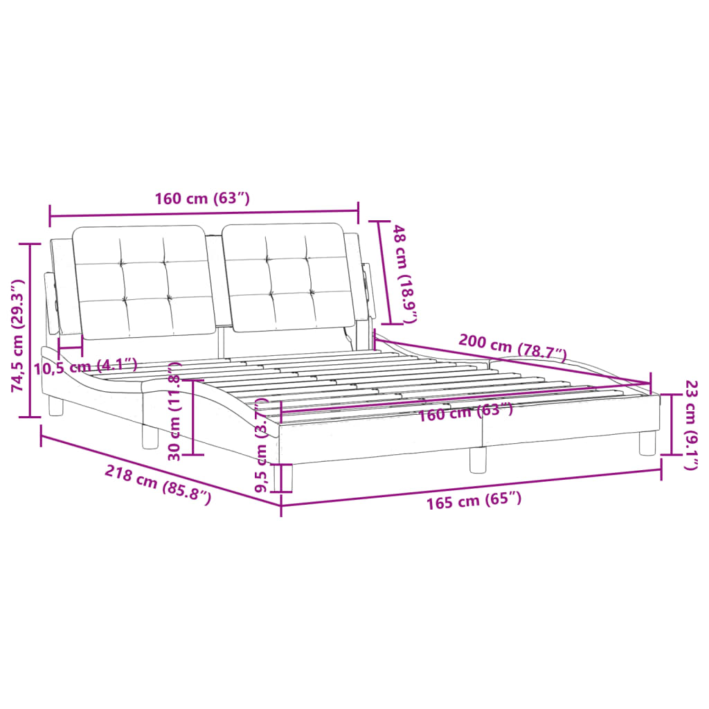 vidaXL Bettgestell mit LED Grau 160x200 cm Kunstleder