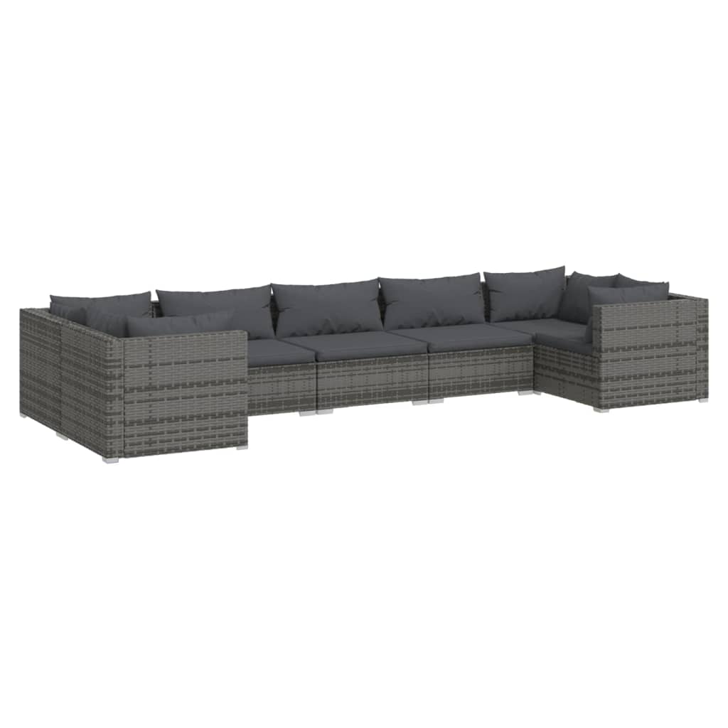 vidaXL 7-tlg. Garten-Lounge-Set mit Kissen Poly Rattan Grau