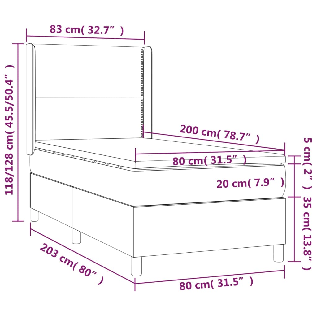 vidaXL Boxspringbett mit Matratze & LED Schwarz 80x200 cm Samt