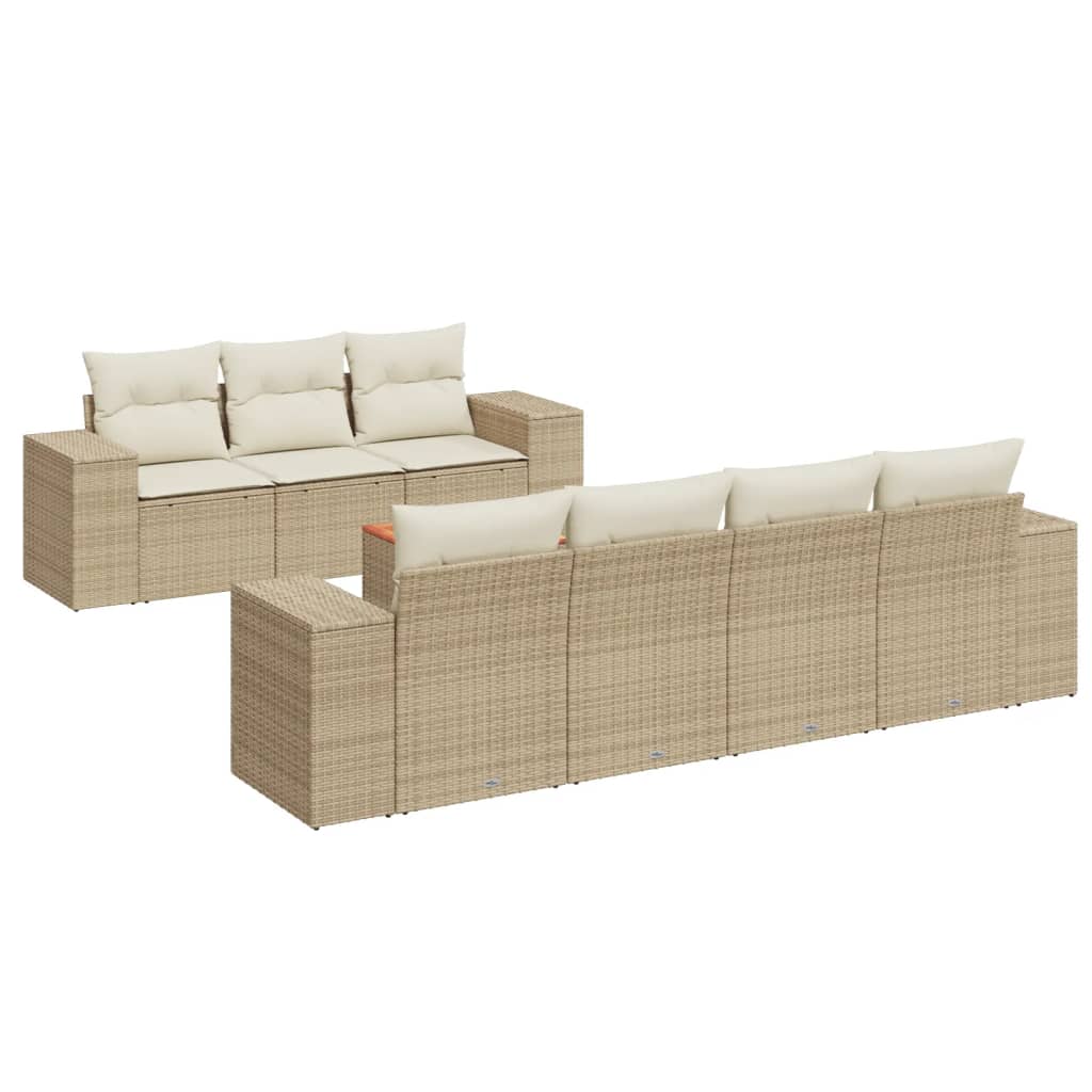 vidaXL 8-tlg. Garten-Sofagarnitur mit Kissen Beige Poly Rattan