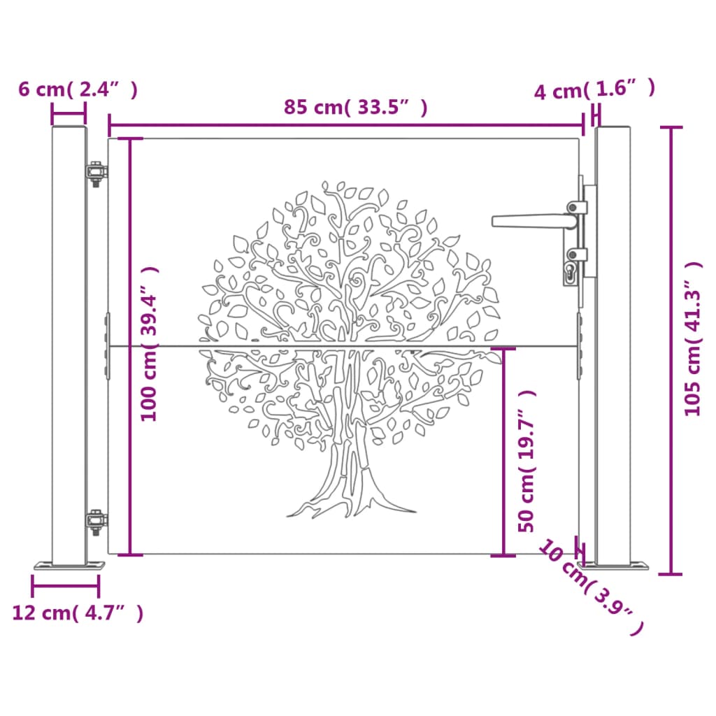 vidaXL Gartentor 105x105 cm Cortenstahl Baum-Design