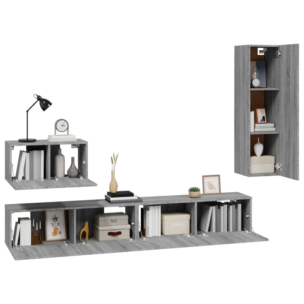 vidaXL 4-tlg. TV-Schrank-Set Grau Sonoma Holzwerkstoff