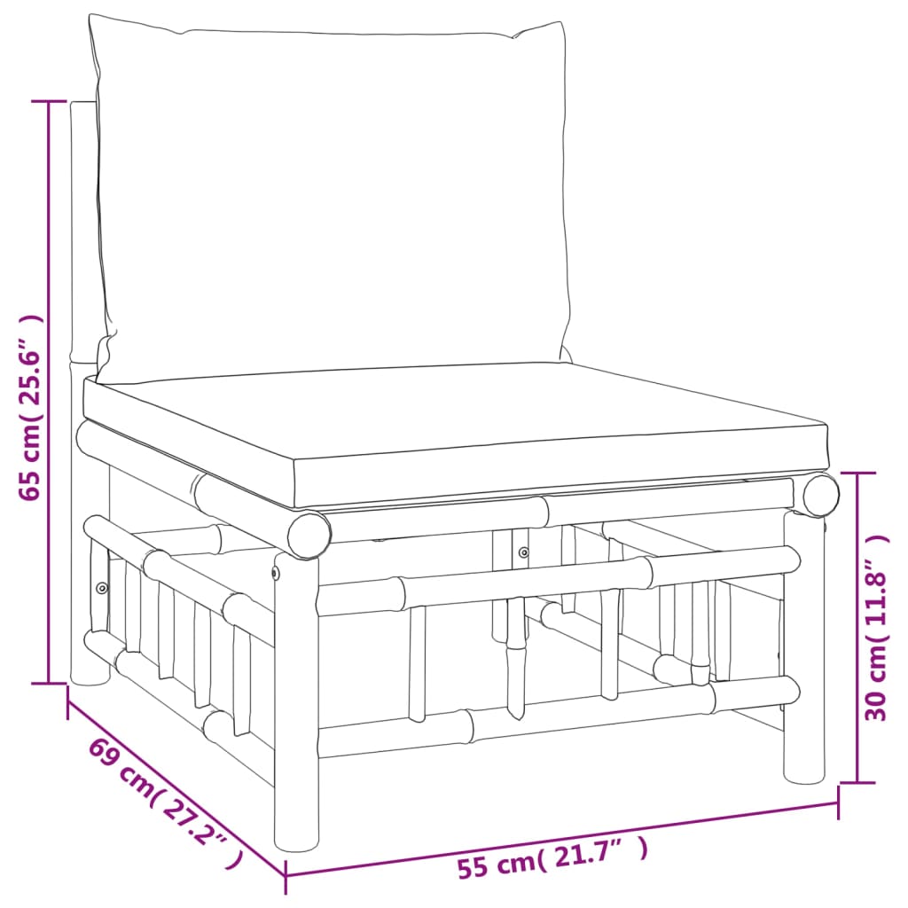 vidaXL 6-tlg. Garten-Lounge-Set mit Cremeweißen Kissen Bambus