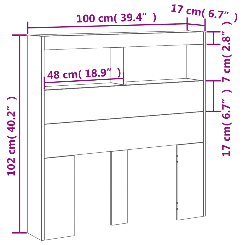 vidaXL LED-Kopfteil mit Ablagen Betongrau 100x17x102 cm