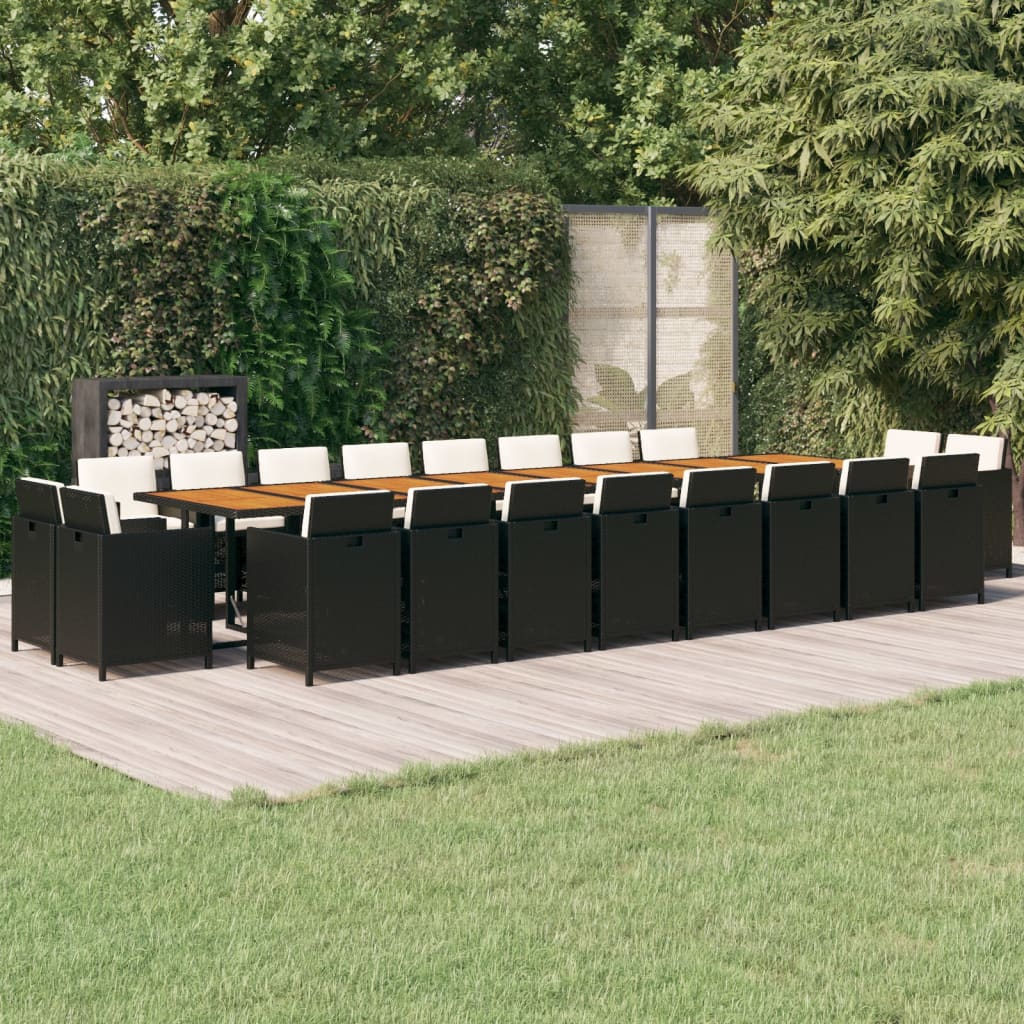 vidaXL 21-tlg. Garten-Essgruppe mit Kissen Schwarz Poly Rattan