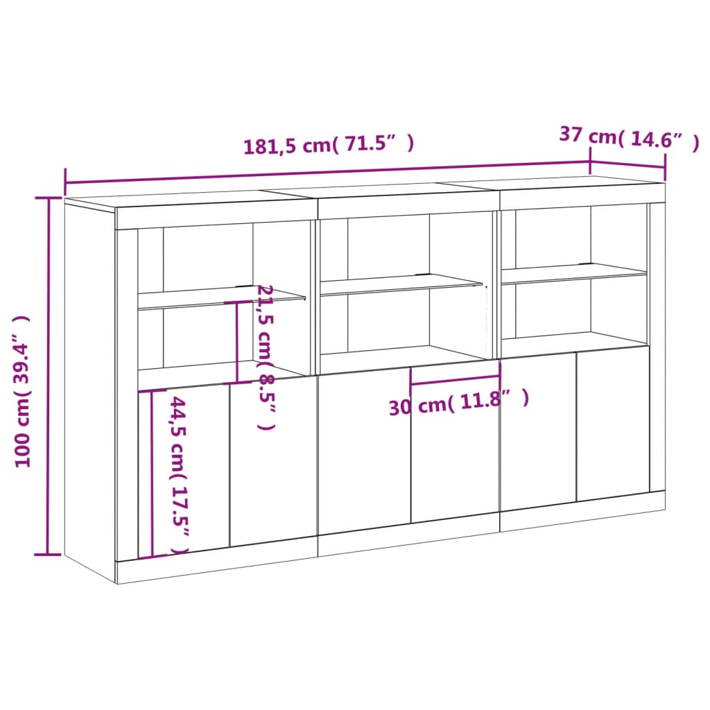 vidaXL Sideboard mit LED-Leuchten Weiß 181,5x37x100 cm