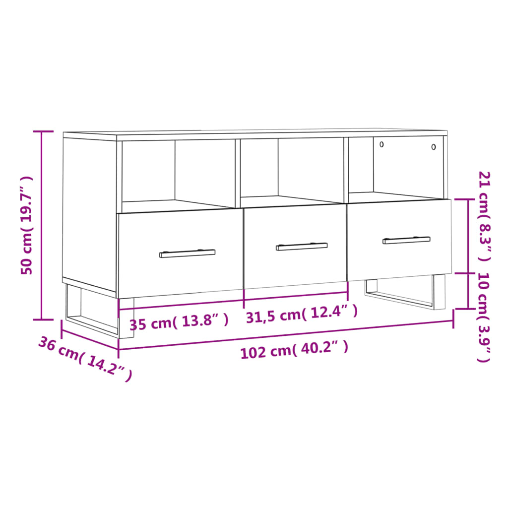 vidaXL TV-Schrank Sonoma-Eiche 102x36x50 cm Holzwerkstoff