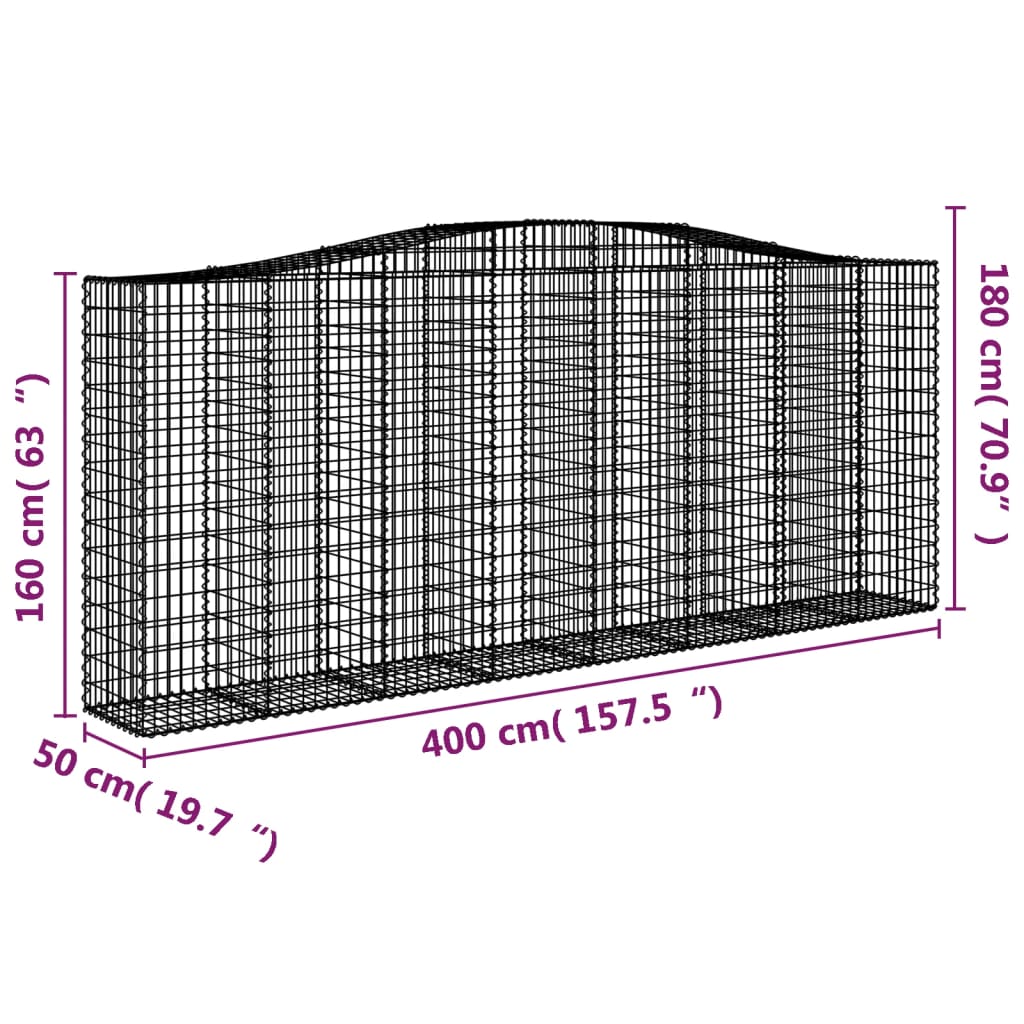 vidaXL Gabionen mit Hochbogen 6 Stk. 400x50x160/180cm Verzinktes Eisen