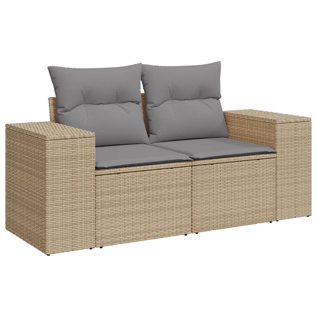 vidaXL 10-tlg. Garten-Sofagarnitur mit Kissen Beige Poly Rattan