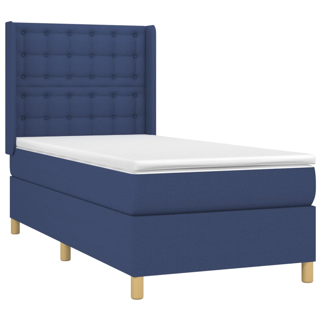 vidaXL Boxspringbett mit Matratze Blau 100x200 cm Stoff