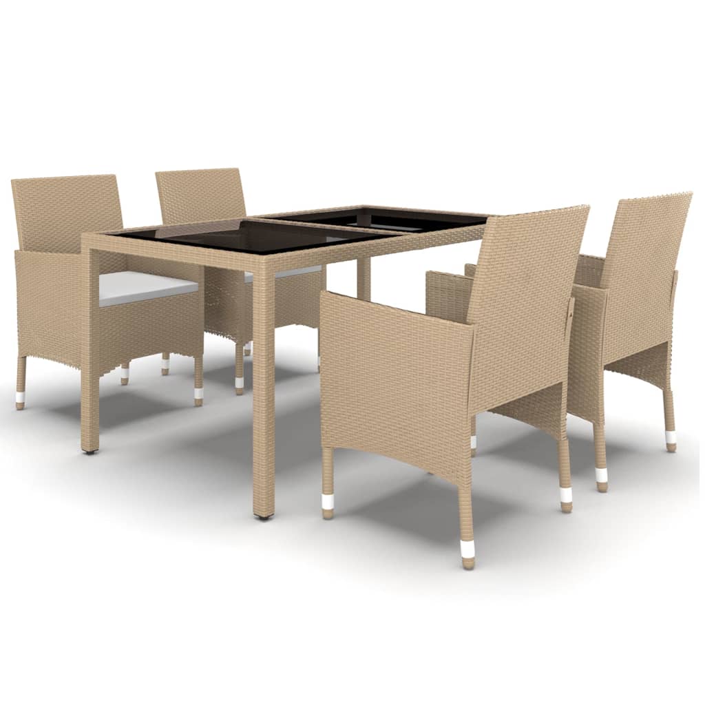 vidaXL 5-tlg. Garten-Essgruppe Poly Rattan und Hartglas Beige