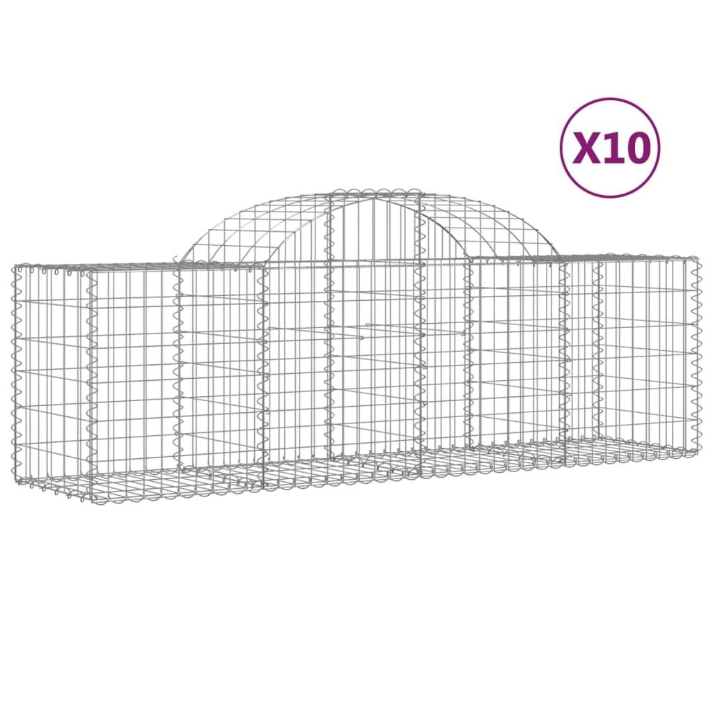 vidaXL Gabionen mit Hochbogen 10 Stk. 200x50x60/80 cm Verzinktes Eisen