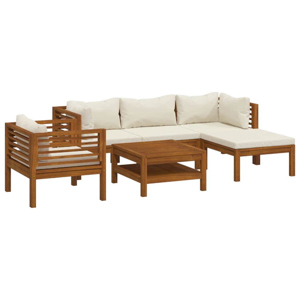 vidaXL 6-tlg. Garten-Lounge-Set mit Creme Kissen Massivholz Akazie