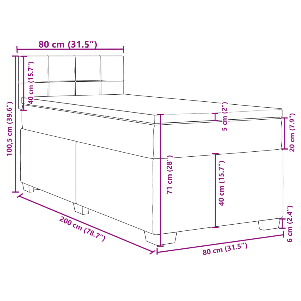 vidaXL Boxspringbett mit Matratze Hellgrau 80x200 cm Samt