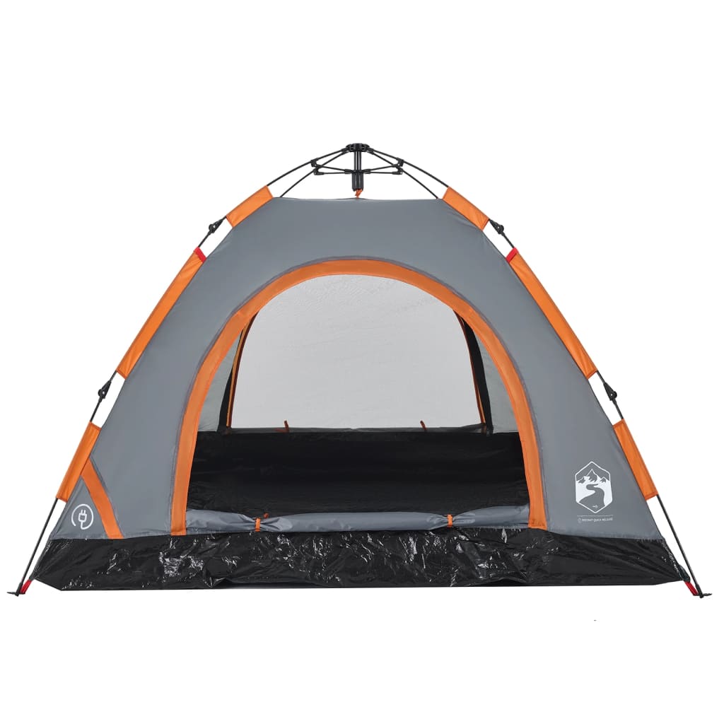 vidaXL Campingzelt 3 Personen Grau und Orange Quick Release