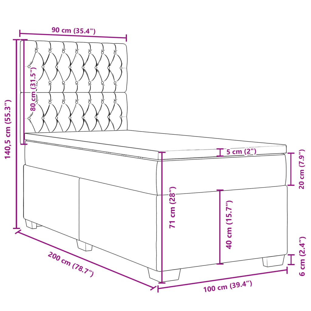 vidaXL Boxspringbett mit Matratze Dunkelgrau 100x200 cm Stoff