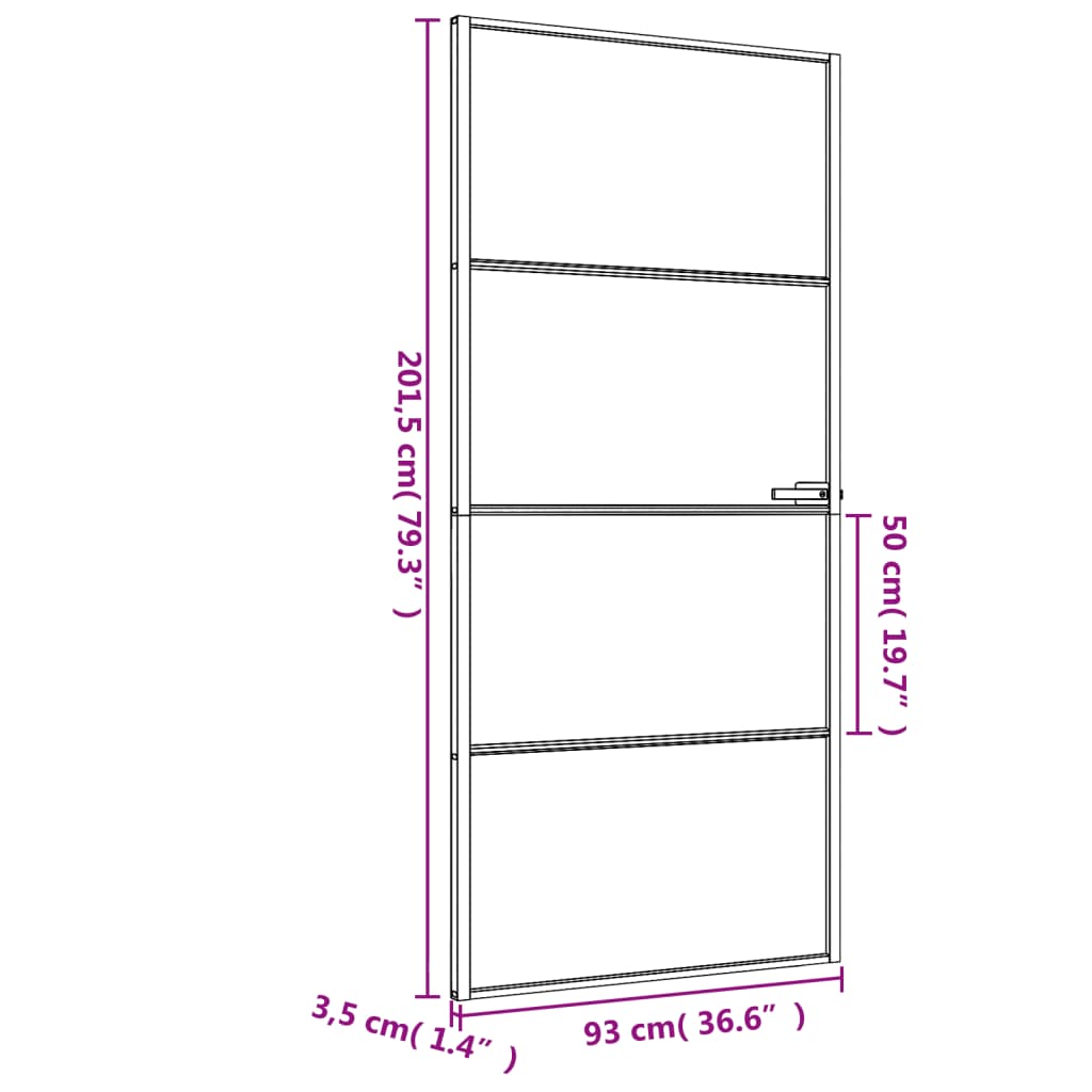 vidaXL Innentür Schlank Schwarz 93x201,5 cm Hartglas & Aluminium